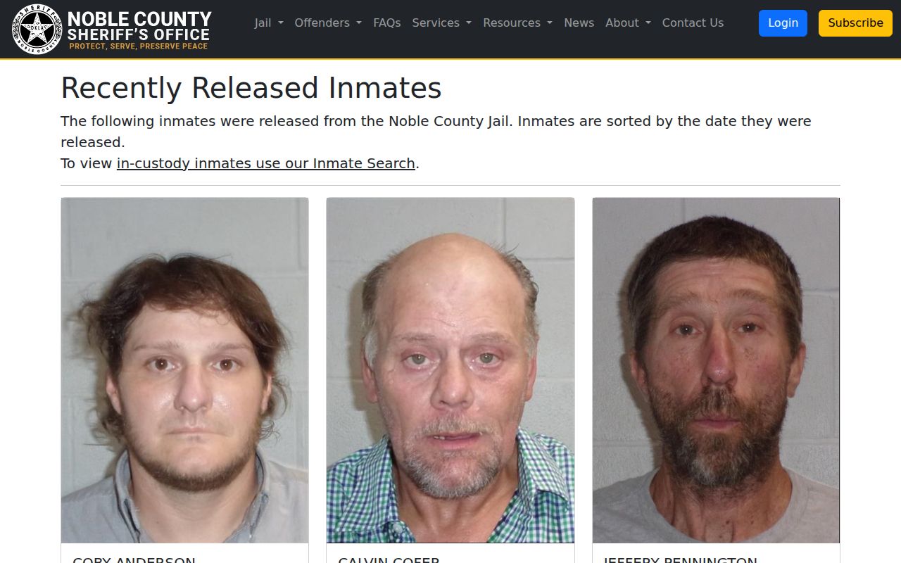 Noble County released inmate records page