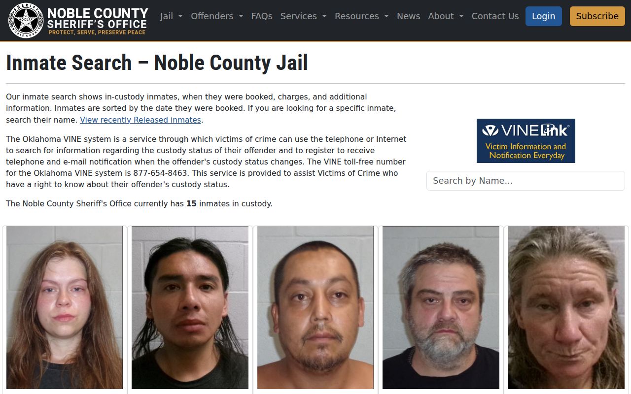 Noble County Jail current custody and release search distinction