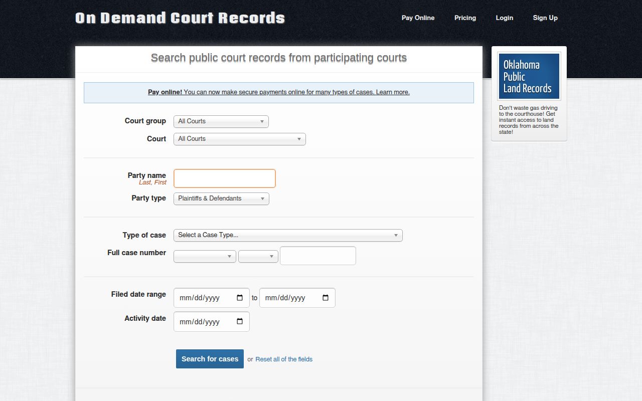 Noble County court disposition search for released inmates
